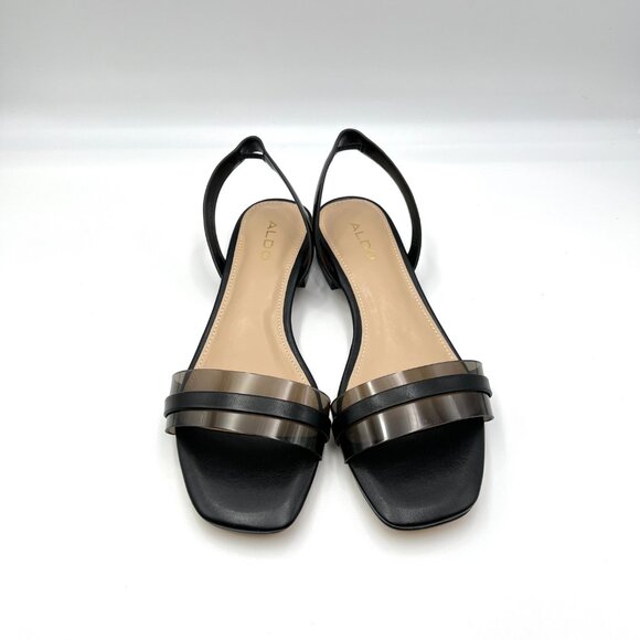 Aldo Womens Size 6.5M Black Low Block Open Toe Slingback Heels Sandals Shoes - Picture 2 of 12